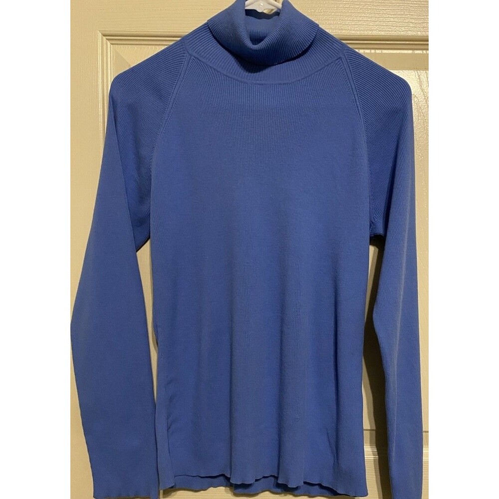 Vintage y2k  J Crew Womens Blue Cotton Ribbed Knit Sweater LS Turtleneck Classic